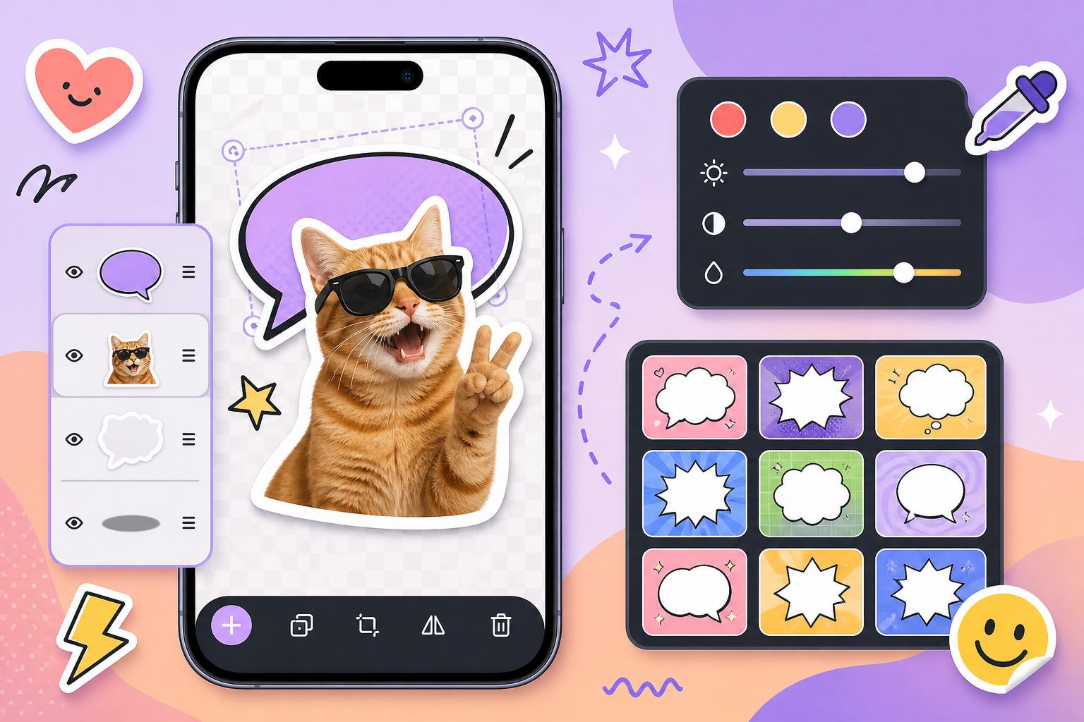 Illustration of layer editing and templates in Cutmoji: Sticker Maker
