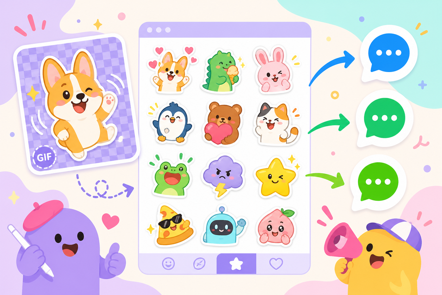 Illustration of motion stickers and sticker packs in Cutmoji: Sticker Maker